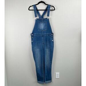 FLVSN Blue Denim Stretch Y Back Racerback Cuffed Hem Overalls Jumpsuit XL/12